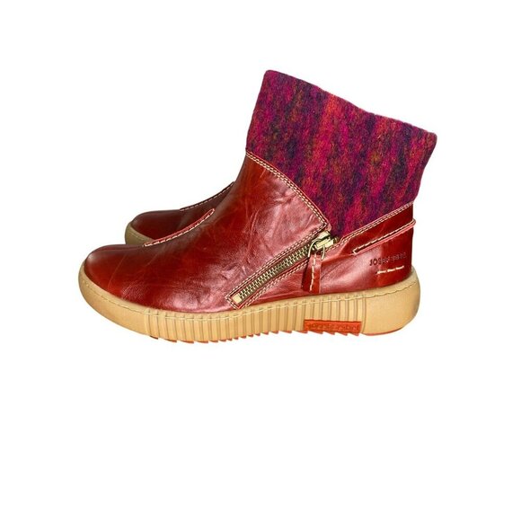 Josef Seibel Maren 22 Red Leather & Wool Ankle Boots With Sherpa Lining Size 6 - Picture 4 of 9